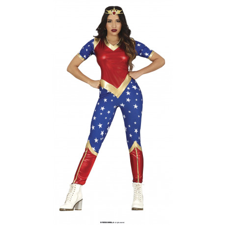 COSTUME CARNEVALE SUPERHEROINA PER TRAVESTIMENTI A TEMA WONDER WOMAN TG.S VESTITO SOLO TUTA NO ACCESSORI