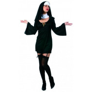 COSTUME SUORA MONACA VESTITO COMPLETO DI CUFFIA E COLLETTO ABITO CARNEVALE RELIGIOSO SUORA SEXY TG.L44/46 NO ACCESSORI