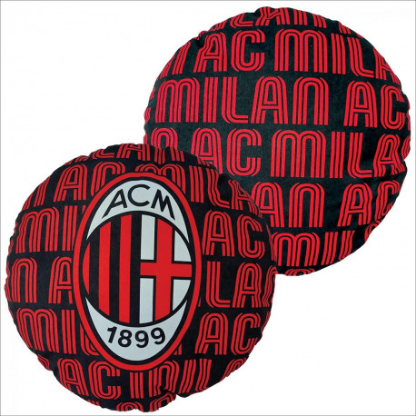 CUSCINO SAGOMATO AC MILAN ORIGINALE 35X35X10CM TONDO ROSSO E NERO CON LOGO PRODOTTO UFFICIALE 100% POLIESTERE