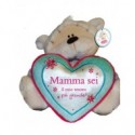 PELUCHE ORSETTO FIZZY MOON CON CUSCINO CUORE MAMMA 20 CM.ALTISSIMA QUALITA.