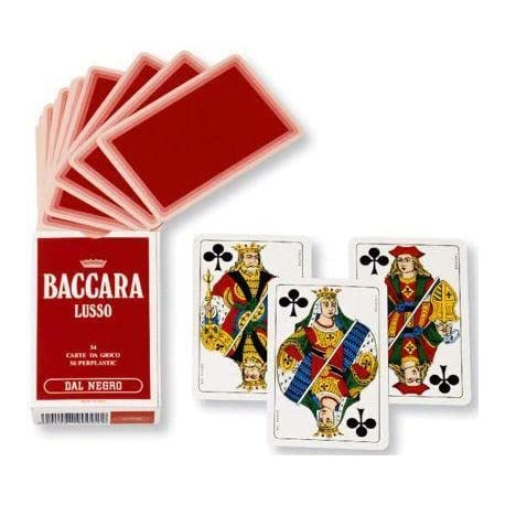 CARTE BACCARA LUSSO EXTRA MAZZO DA 54 CARTE DA GIOCO CALANDRATE E TELATE ASTUCCIO ROSSO DAL NEGRO MADE IN ITALY