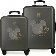 SET 2 TROLLEY DA VIAGGIO MICKEY OUTLINE NERO DISNEY ORIGINAL VALIGIE ABS 4 RUOTE 1CABINA 37X55X20CM 1STIVA 40X68X26CM