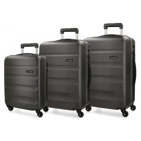 SET 3 TROLLEY DA VIAGGIO ABS 4 RUOTE ROLL ROAD ANTRACITE VALIGIA BAG.A MANO39X55X20 STIVA52X75X28-55X65X75CM CHI.A COMB.