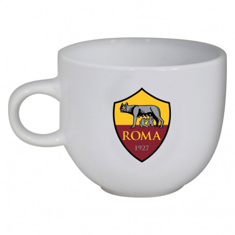 TAZZA MUG IN CERAMICA BIANCA AS ROMA 1927 LOGO GIALLO ROSSO CON MANICO 14X10X9CM PRODOTTO UFFICIALE DA GIEMME ITALY