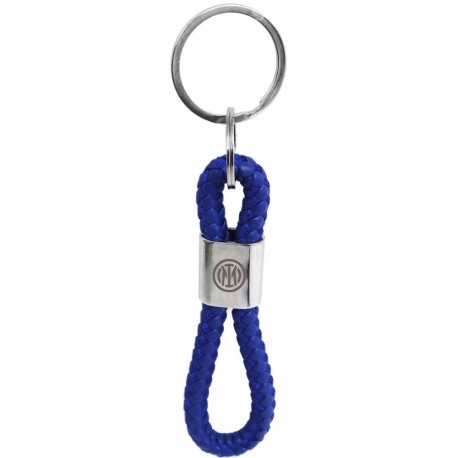 PORTACHIAVI FC INTERNAZIONALE LOGO INCISO SU PLACCA ACCIAIO CORDURA BLU INTRECCIATA 13CM PRODOT.UFFICIALE MADE IN ITALY