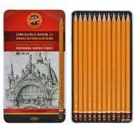 SET 12 MATITE GRADUATE 1500 PROFESSIONAL GRAPHITE IN ASTUCCIO DI METALLO SERIE 1B/8B + F-H-HB-2H KOH-I-NOOR HARDTMUTH