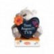 PELUCHE ORSETTO FIZZY MOON14CM. CON CUORE JEANS TANTI AUGURI TVB.SEDUTO SU SCATOLINA