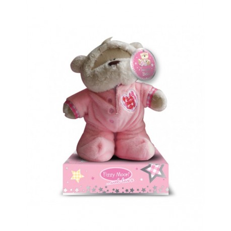 PELUCHE ORSETTO FIZZY MOON CON TUTINA ROSA TENERO BEBE SU BASE SCATOLINA.20CM.