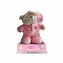 PELUCHE ORSETTO FIZZY MOON CON TUTINA ROSA TENERO BEBE SU BASE SCATOLINA.20CM.