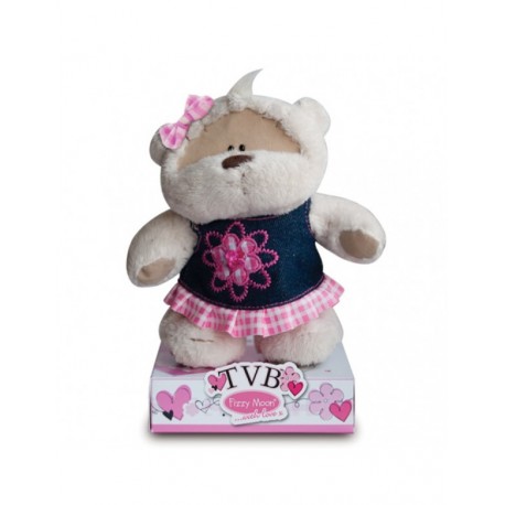 PELUCHE ORSETTO FIZZY MOON 14CM.VESTITINO IN JEANS SU BASE SCATOLINA TVB.