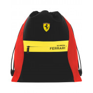 ZAINO A SACCA COULISSE CON SPALLACCI TASCA ESTERNA CON ZIP SCUDERIA FERRARI ROSSO O NERO 40X34CM DA PANINI SCUOLA ITALY