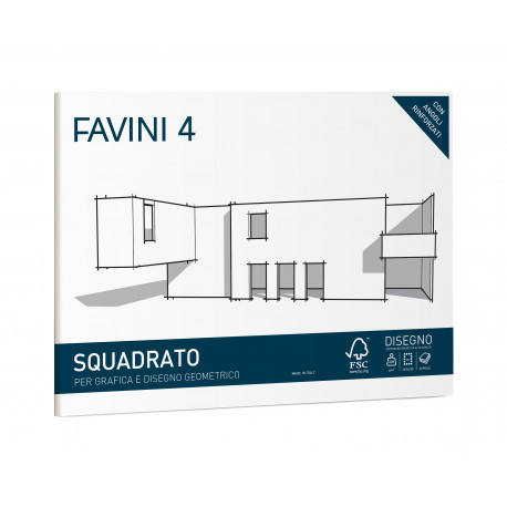 BLOCCO FAVINI 4 CON ANGOLI RINFORZATI 20FOGLI LISCI SQUADRATI220G/MQ 24X33CM CARTONCINO PER DISEGNO FAVINI MADE IN ITALY