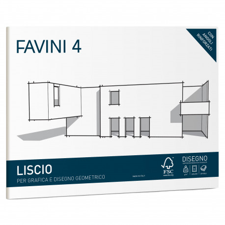 BLOCCO FAVINI 4 CON ANGOLI RINFORZATI 20 FOGLI STACCATI 220G/MQ 24X33CM CARTONCINO PER DISEGNO FAVINI MADE IN ITALY