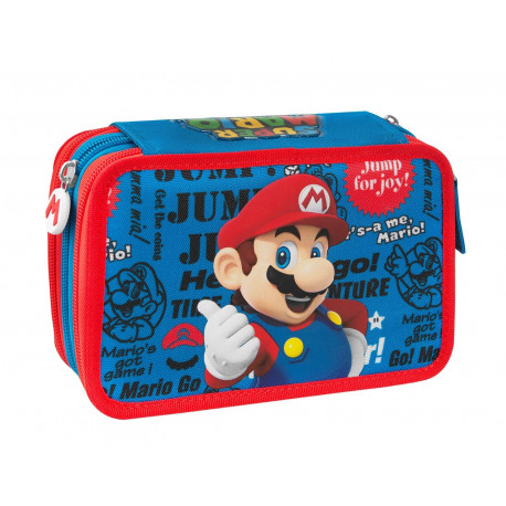 ASTUCCIO 3 ZIP A LIBRO SUPERMARIO NINTENDO COMPLETO 44PZ 2PENNE CANCELLAB.COLORI GIOTTO+ACCESSORI PANINI SCUOLA ITALY