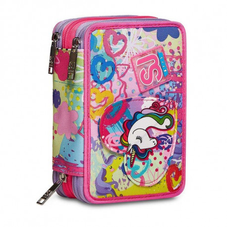 ASTUCCIO SCUOLA 3 ZIP A LIBRO UNICORNO SJ GANG MAGICFLIP GIRL 44PZ.2PENNE CANCELLABILI CARIOCA+COLORI+ACCESSORI SJ ITALY