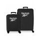 SET 2 TROLLEY DA VIAGGIO ABS 4 DOPPIE RUOTE REEBOK ROXYBURY NERO 55X39X20CM VALIGIA CABINA 48X70X26CM DA STIVA