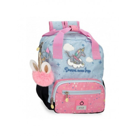 BORSA ZAINETTO CON MANICI ENSÒ DREAMS UNICORN 23X28X10CM 1ZIP +2 TASCHE CON 2 ZIP + GADGET E FASCIA AGGANCIO AL TROLLEY