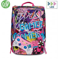 ZAINO SCUOLA SDOPPIABILE BIG SJ GANG GLEAMLED GIRL 27X41X22CM 28LT CON LUCI LED SU PATTINA STACCABILE+USB SJ SEVEN ITALY