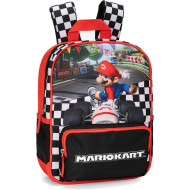 ZAINETTO ASILO MARIOKART ROSSO BIANCO E NERO A SCACCHI ZAINO 30X23X10CM 2 ZIP NINTENDO SUPERMARIO PANINI SCUOLA ITALY