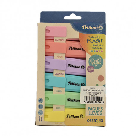 ASTUCCIO 6 EVIDENZIATORI COLORI PASTELLO ASSORTITI PUNTA 1/3/5MM INCHIOSTRO BASE ACQUA TEXMARKER SIGNAL PASTEL PELIKAN