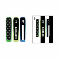 SET 3 EVIDENZIATORI FLUO FC JUVENTUS 1 GIALLO 1 VERDE 1 AZZURRO PRODOTTO UFFICIALE IN COMODO ASTUCCIO SEVEN SCUOLA ITALY