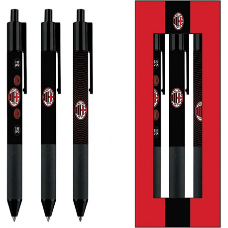 SET 3 PENNE GEL AC MILAN CON CLIP PRODOTTO UFFICIALE IN ELEGANTE ASTUCCIO CON SEPARATORE INTERNO SEVEN SCUOLA ITALY