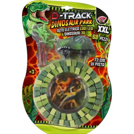 SET DINOSAUR PARK TRACK XXL AUTO ELETTRICA LUCI LED 6 DINOSAURI 3D 68PEZZI 72CM DI PISTA PILA NON INCLUSA D FUN ITALY