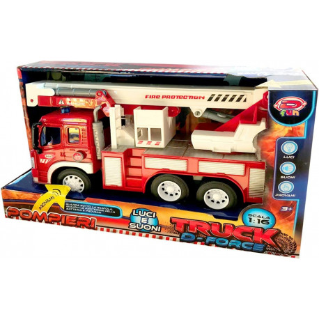 TRUCK D-FORCE SCATOLA SALVA LA CITTÀ CAMION DEI POMPIERI CESTELLO 30X18X11CM A FRIZIONE SCALA 1:16 CON LUCI E SUONI