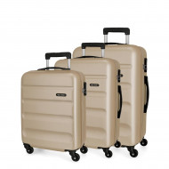 SET 3 TROLLEY ABS 4 RUOTE CHAMPAGNE ROLL ROAD FLEX VALIGIA CABINA 38X55X20CM STIVA 46X65X23CM 52X75X28CM 2CHIUS.A COMB