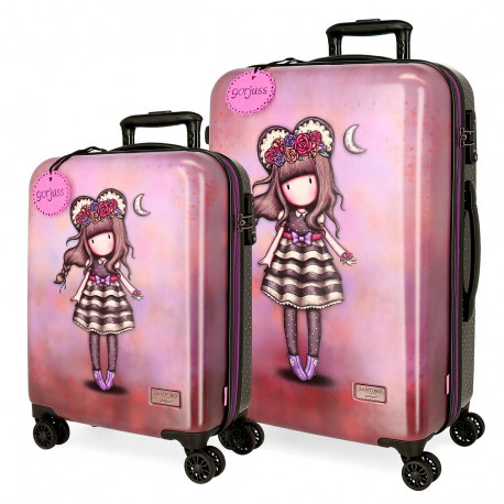 SET 2 TROLLEY DA VIAGGIO GORJUSS SANTORO LONDON FRIDA ABS VALIGIE 4 RUOTE 37X20X55CM 45X67X26CM CHIUSURE A COMBINAZIONI