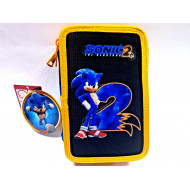 SONIC 2 THE HEDGEHOG ASTUCCIO ORGANIZZATO 3 ZIP A LIBRO 44PZ PASTELLI + ACCESSORI SCUOLA+PENNARELLI MARICART ITALY