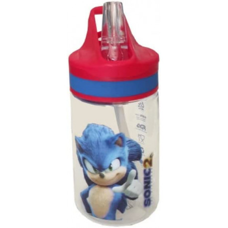 BORRACCIA SONIC SEGA ORIGINAL TRITAN 400ML TRASPARENTE CON STAMPA PERSONAGGI TAPPO ROSSO RICHIUDIBILE CON DOSATORE