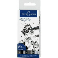 6 PENNINI INCHIOSTRO PIGMENTATO CHINA NERO 6 PUNTE PITT ARTIST PENS MANGAKA SET CREATIVE STUDIO QUALITY FABER CASTELL