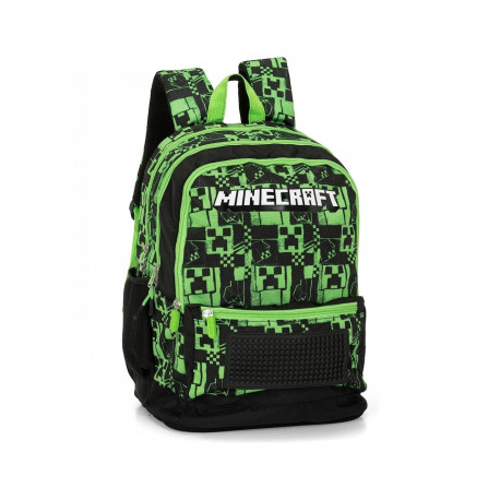 ZAINO ORGANIZZATO MINECRAFT ZAINO SCUOLA TEMPO LIBERO 43X33X19CM NEROVERDE+PIXEL PER PERSONALIZZARLO PANINI SCUOLA ITALY