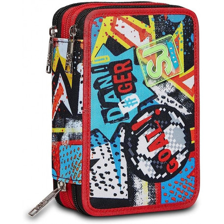 ASTUCCIO SCUOLA 3 ZIP A LIBRO SJ GANG FIREGOAL BOY44PZ.2 PENNE CANCELLABILI+COLORI+ACCESSORI SCUOLA SEVEN JUNIOR ITALY