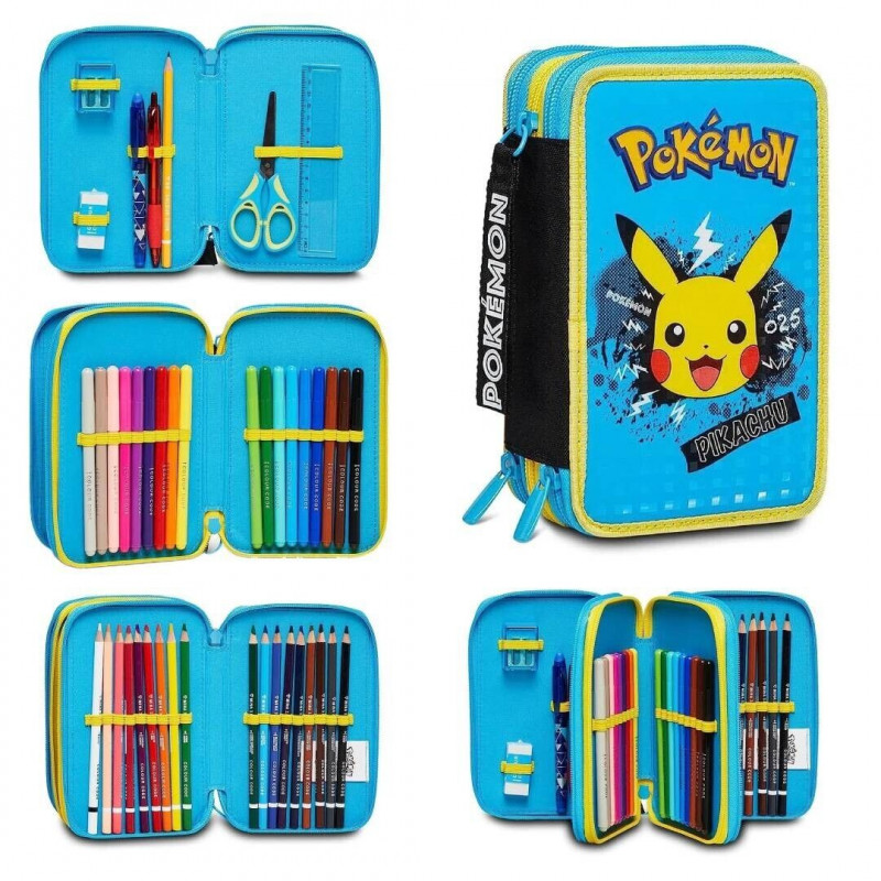 ASTUCCIO SCUOLA 3 ZIP A LIBRO COMPLETO ORGANIZZATO POKEMON NINTENDO 45PZ  PENNARELLI E PASTELLI SEVEN OFFICIAL PRODUCT - Parole e Pensieri