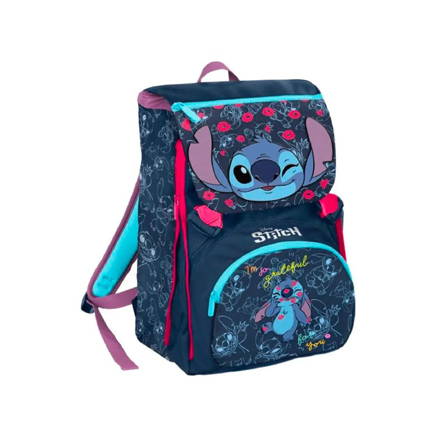 ZAINO SCUOLA SDOPPIABILE BIG LILO STITCH DISNEY 3D SU PATTINA BLU E MULTICOLOR 28X40X13 9CM 28L SEVEN SCUOLA ITALY Parole e Pensieri