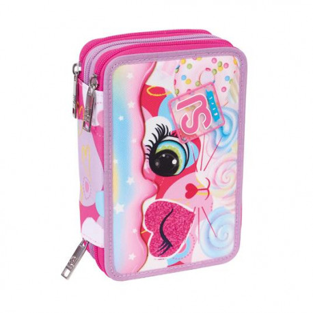 ASTUCCIO SCUOLA 3 ZIP A LIBRO SJ GANG HEART LOLLY GIRL 44PZ.2 PENNE CANCELLABILI+COLORI+ACCESSORI SEVEN JUNIOR ITALY