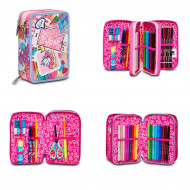 ASTUCCIO SCUOLA 3 ZIP A LIBRO SJ GANG UNICORN SELFIE GIRL 44PZ.2 PENNE CANCELLABILI+COLORI+ACCESSORI SEVEN JUNIOR ITALY