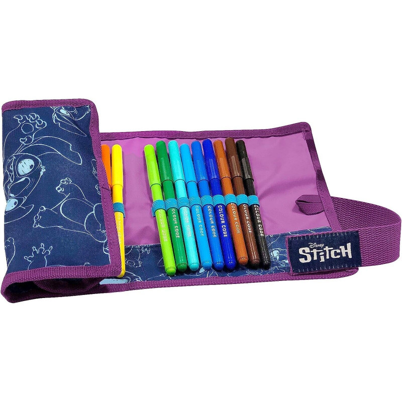 ASTUCCIO SCUOLA ROLL PENCIL LILO & STITCH DISNEY 43PZ ACCESSORI SCUOLA  PENNARELLI PASTELLI 3.8 SEVEN OFFICIAL PRODUCT - Parole e Pensieri