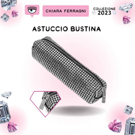 ASTUCCIO BUSTINA PORTATUTTO CON STRASS CHIARA FERRAGNI SCUOLA VIAGGI TEMPO LIBERO 21X6,5X5,5CM 1 ZIP PIGNA SCUOLA ITALY