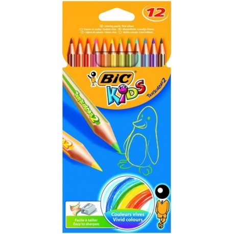 PASTELLI IN RESINA SENZA LEGNO 12 COLORI BRILLANTI BIC KIDS TROPICOLORS 2 FACILE DA TEMPERARE