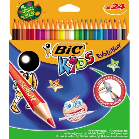 PASTELLI A LEGNO BIC KIDS 24 COLORI MINA SUPER RESISTENTE SUPER SOLIDA ECOLUTIONS EVOLUTION