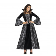 COSTUME STREGA VAMPIRA GRIGIO NERO VESTITO CON COLLETTO ALTO TG.S PER TRAVESTIMENTI DI HALLOWEEN HORROR NO ACCESSORI