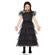 COSTUME DA BALLO NERO MERCOLEDI 10/12 ANNI PER TRAVESTIMENTI CARNEVALE HALLOWEEN A TEMA FILM FAMIGLIA ADDAMS NO ACCESSOR