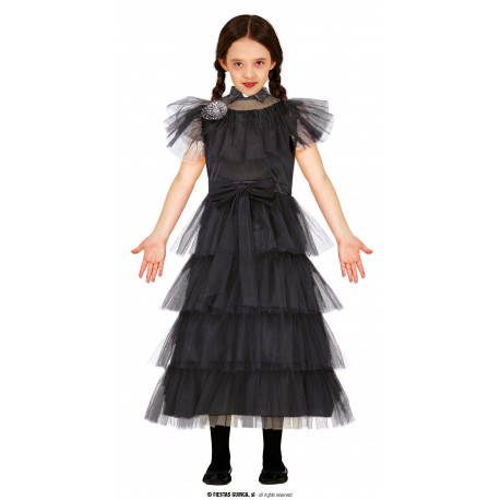 COSTUME DA BALLO NERO MERCOLEDI 10/12 ANNI PER TRAVESTIMENTI CARNEVALE  HALLOWEEN A TEMA FILM FAMIGLIA ADDAMS NO ACCESSOR - Parole e Pensieri