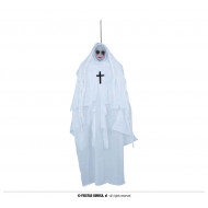 ZOMBIE CON VESTITO BIANCO DA SUORA MONACA APPENDIBILE 65CM ADDOBBI PER SALE FESTE E VETRINE HORROR HALLOWEEN/CARNEVALE