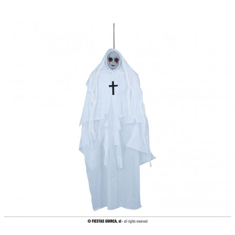 ZOMBIE CON VESTITO BIANCO DA SUORA MONACA APPENDIBILE 65CM ADDOBBI PER SALE FESTE E VETRINE HORROR HALLOWEEN/CARNEVALE