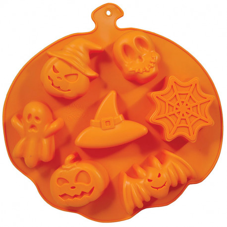 TAPPETINO 26X23CM CON 7 FORMINE SAGOMATE PER BISCOTTI 7 SOGGETTI HALLOWEEN ASSORTITI FANTASMINO CAPPELLO ZUCCA TESCHIO