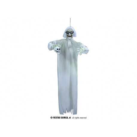 MOSTRO VECCHIO DOTTORE C/TESCHIO ZOMBIE PENDENTE 150CM LUCI E SUONI PER ADDOBBARE SALE FESTE SPETTACOLI HORROR HALLOWEEN